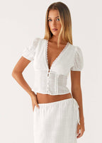 Peach Button Up Top - White