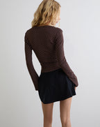 Maeve Long Sleeve Top - Brown Polka Dot