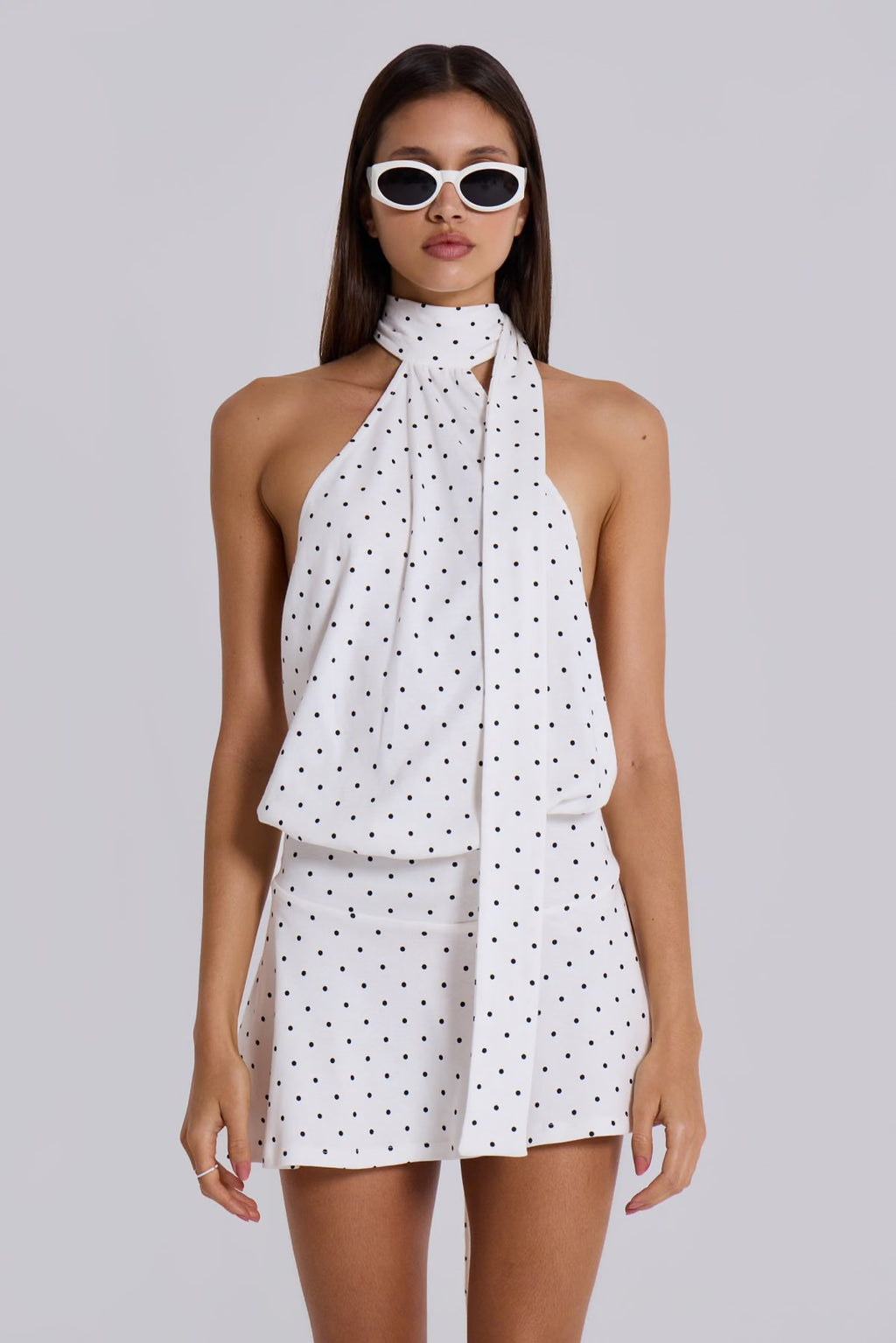 Livia Backless Mini Dress - White Polka Dot