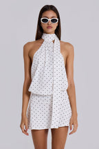 Livia Backless Mini Dress - White Polka Dot