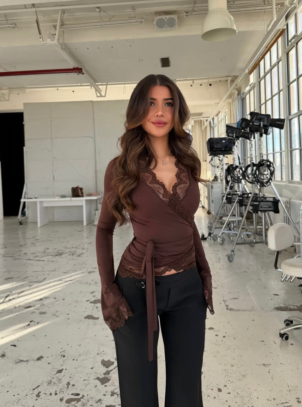 Capri Lace Long Sleeve Top - Brown