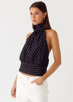 Solene Chiffon Top - Black Polkadot