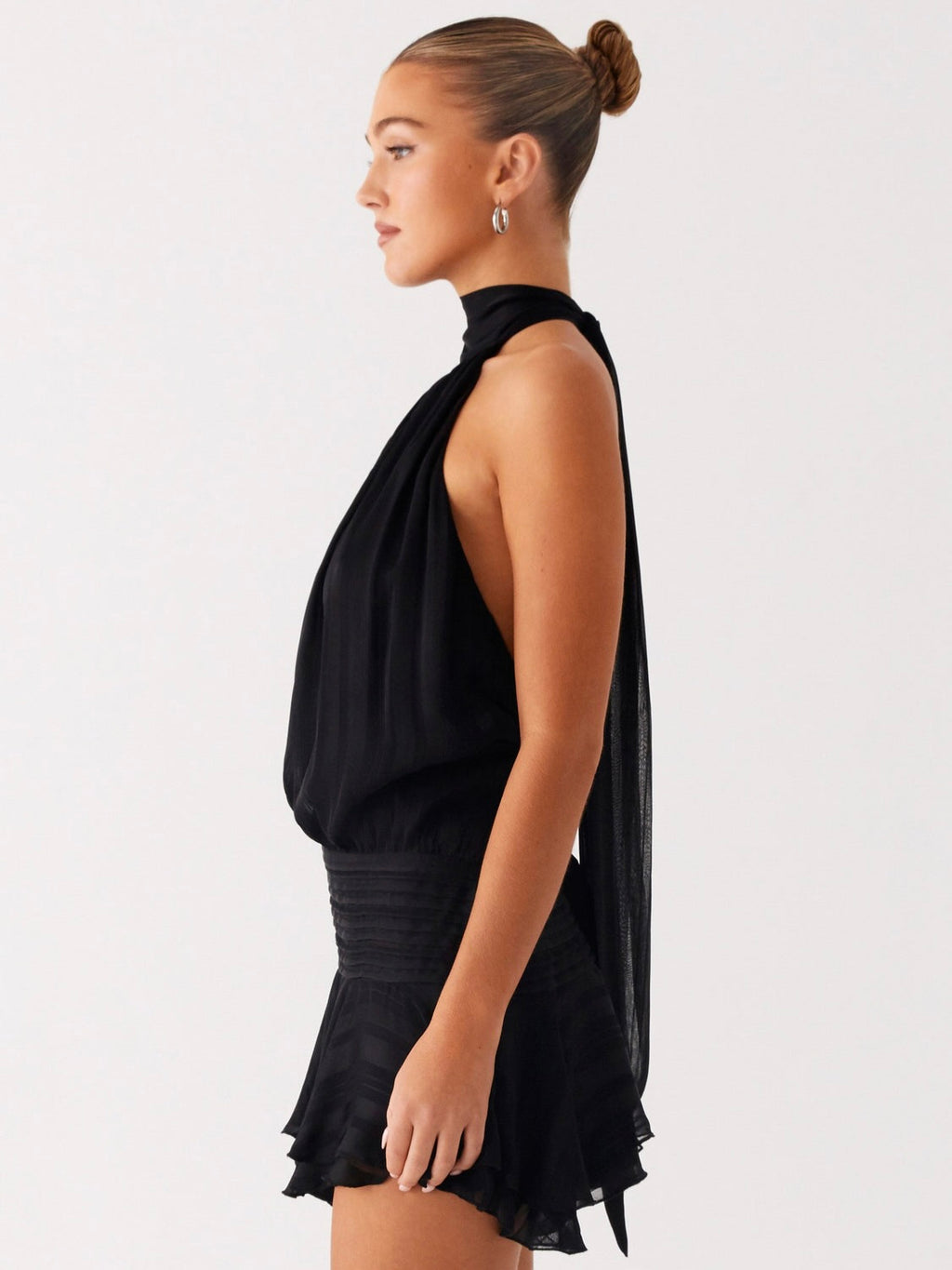 Solene Chiffon Mini Dress - Black