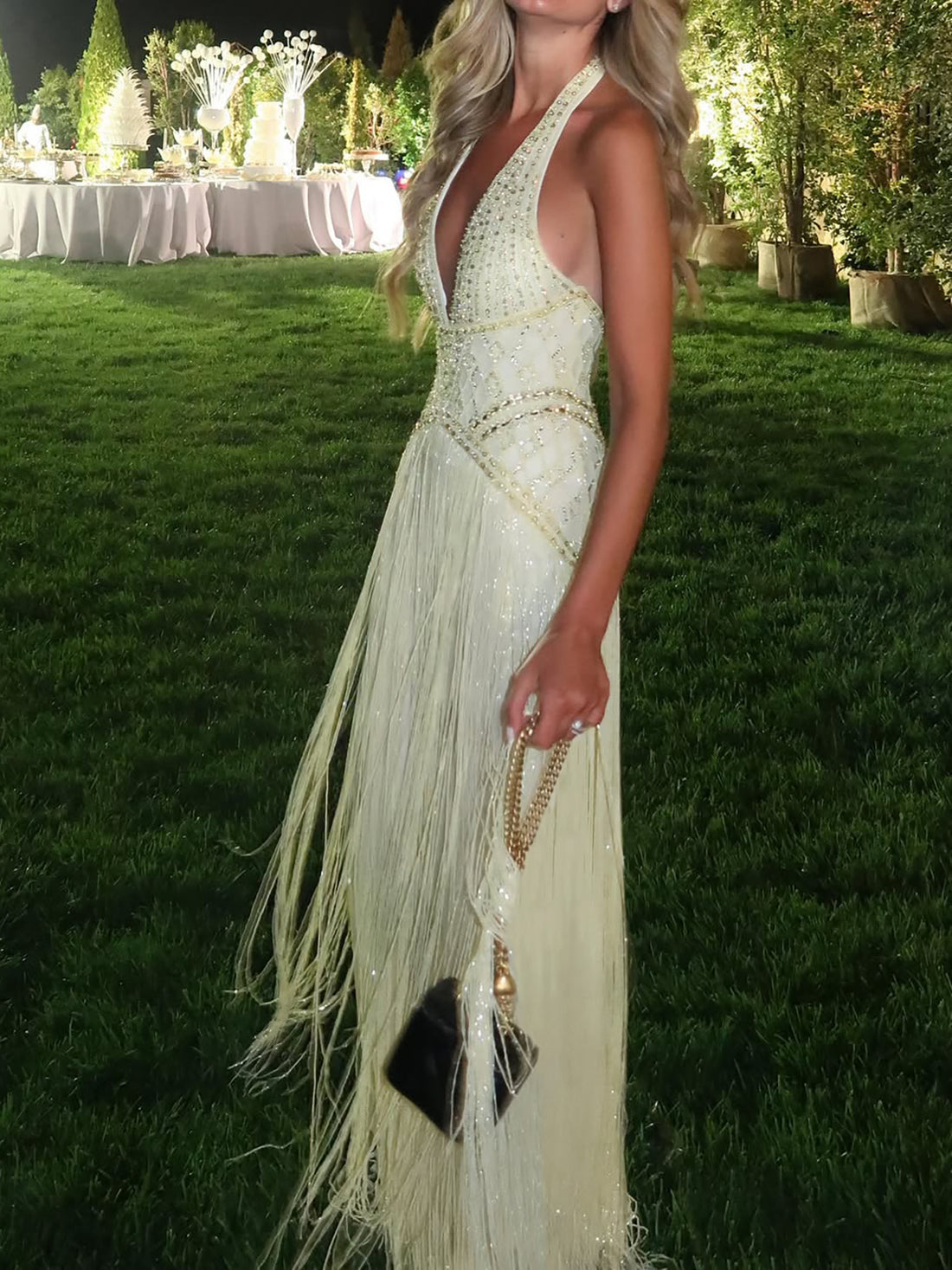 Serena Halter Fringe Maxi Dress - Butter Yellow