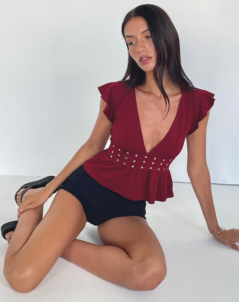 Esmé Frill Top - Maroon
