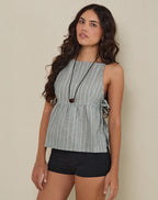 Sienna Tie-Side Top - Green And White
