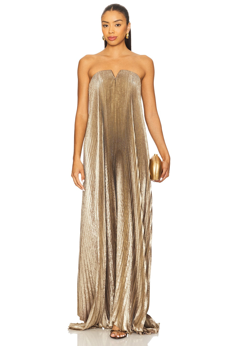 L’Idee Black Tie Gown Fully Pleated - Gold Shimmer