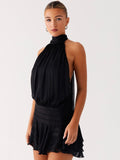Solene Chiffon Mini Dress - Black