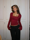 Blair Lace Long Sleeve Top - Red