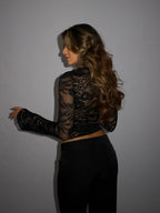 Sienna Lace Long Sleeve Top - Black
