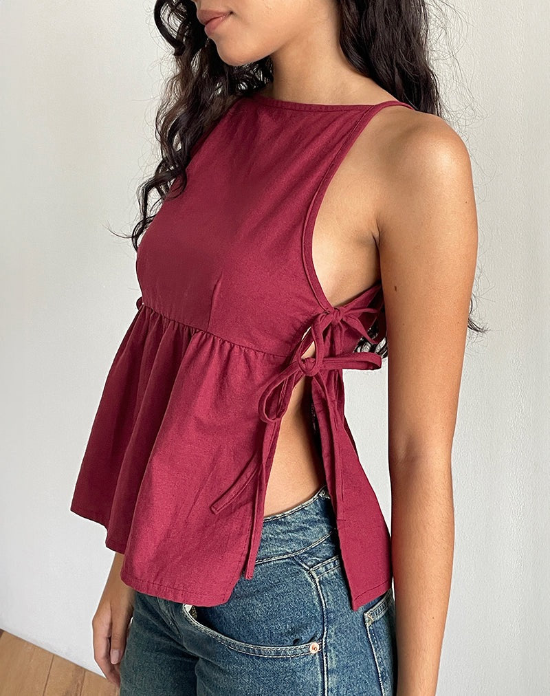 Sienna Tie-Side Top - Maroon
