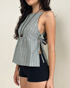 Sienna Tie-Side Top - Green And White