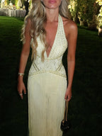 Serena Halter Fringe Maxi Dress - Butter Yellow