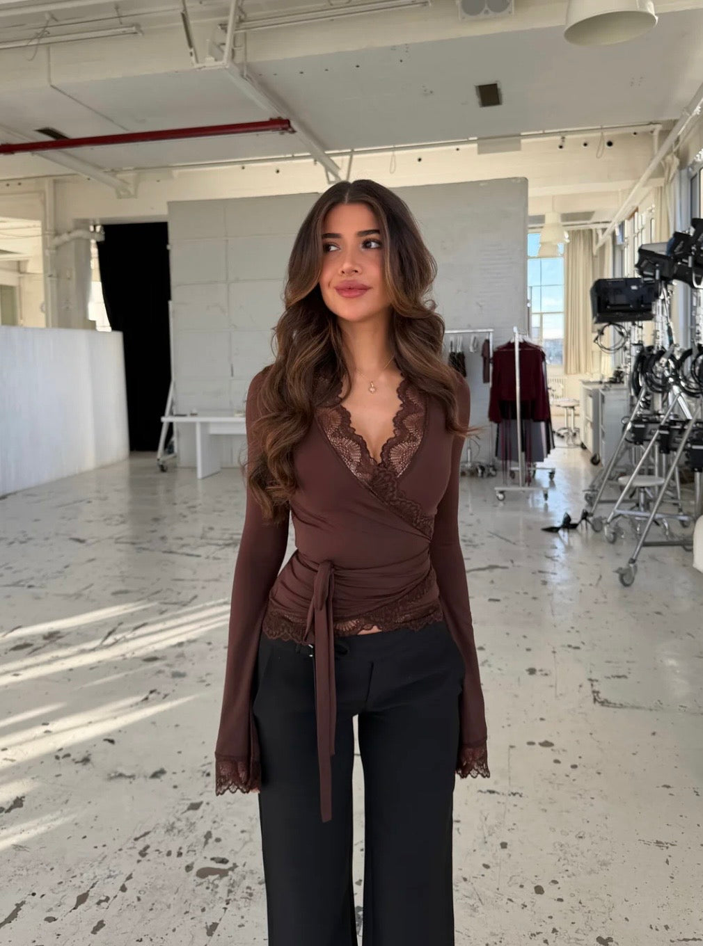 Capri Lace Long Sleeve Top - Brown