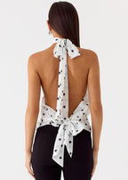 Solene Chiffon Top - White Polkadot