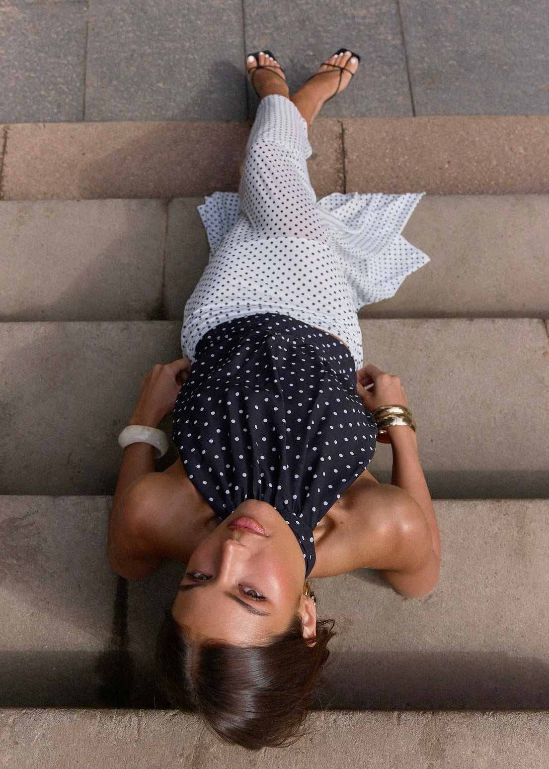 Solene Chiffon Top - Black Polkadot