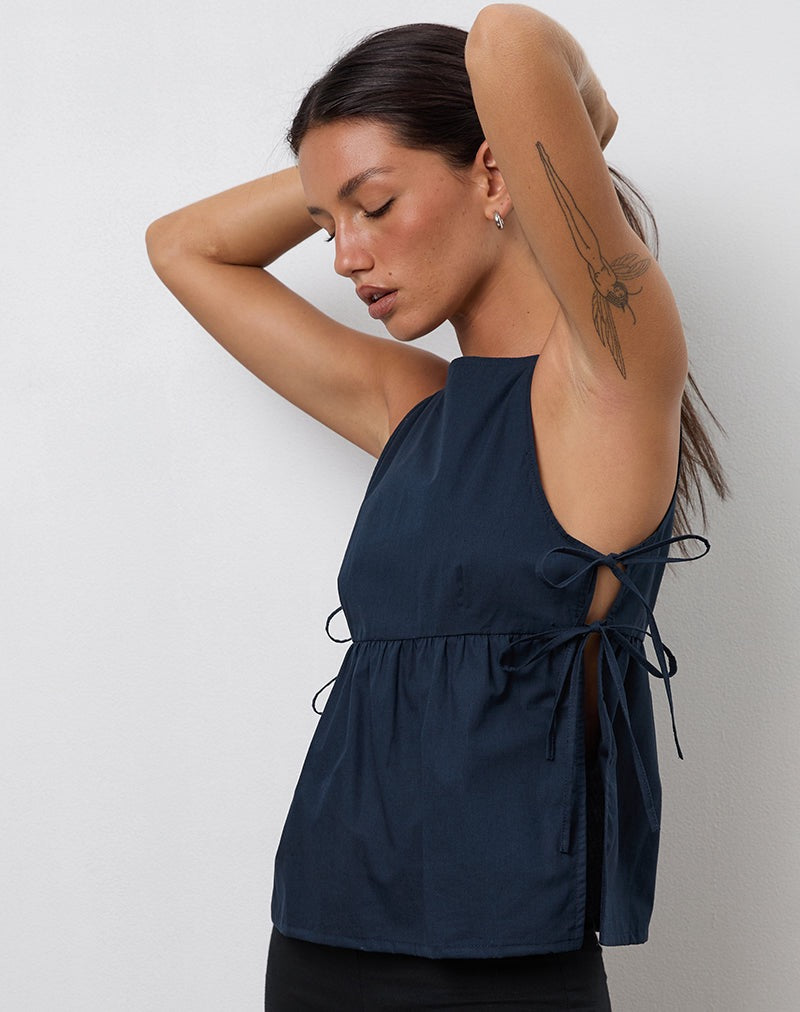 Sienna Tie-Side Top - Navy Blue