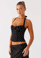 Cherry Two Piece Set - Black Polka Dot
