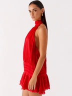 Solene Chiffon Mini Dress - Red