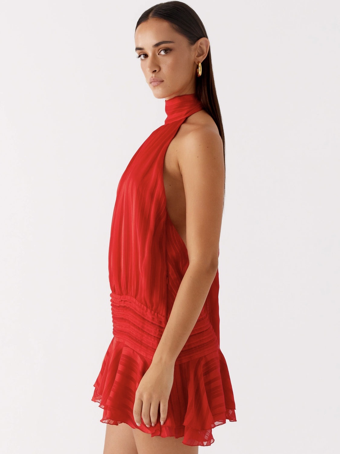 Solene Chiffon Mini Dress - Red