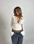 Willow Lace Long Sleeve Top - White