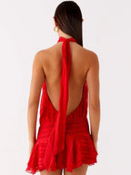 Solene Chiffon Mini Dress - Red