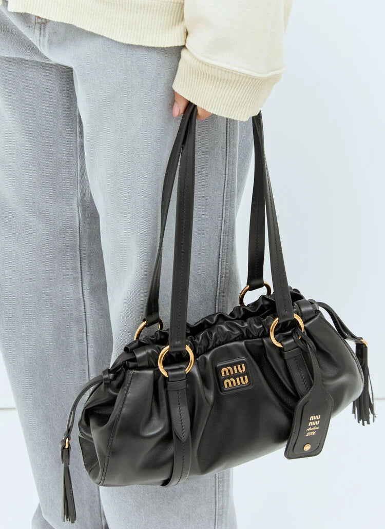Miu Miu Joie Nappa Leather Shoulder Bag - Black