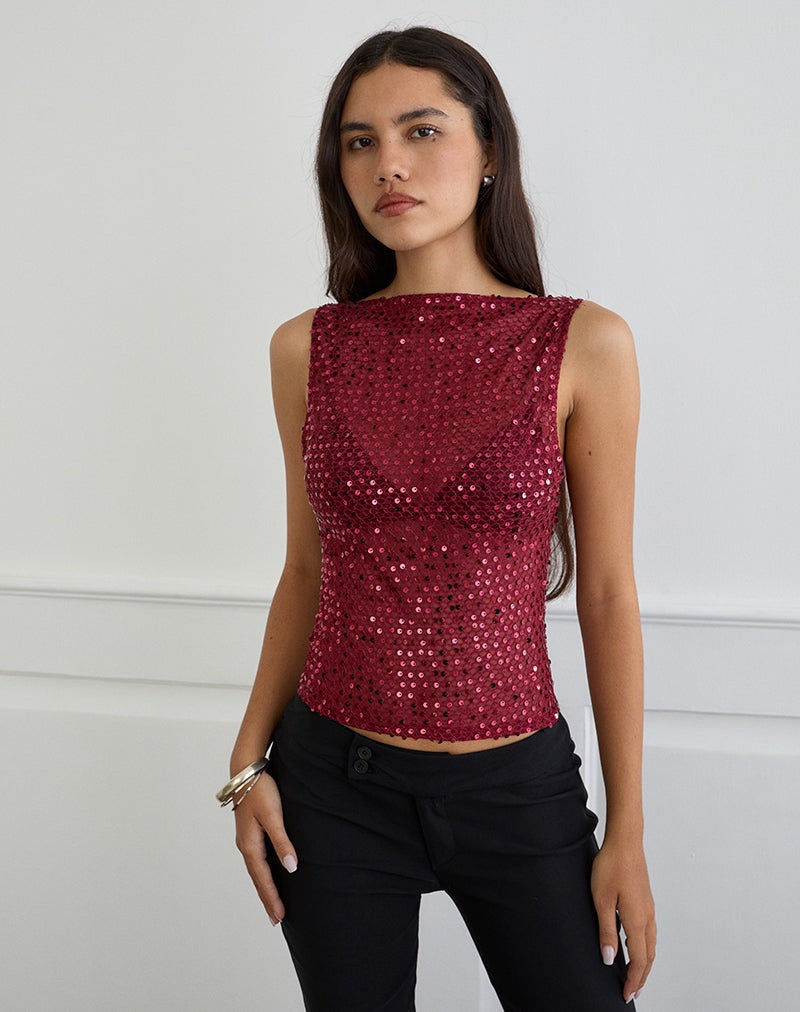 Esme Sequin Top - Maroon