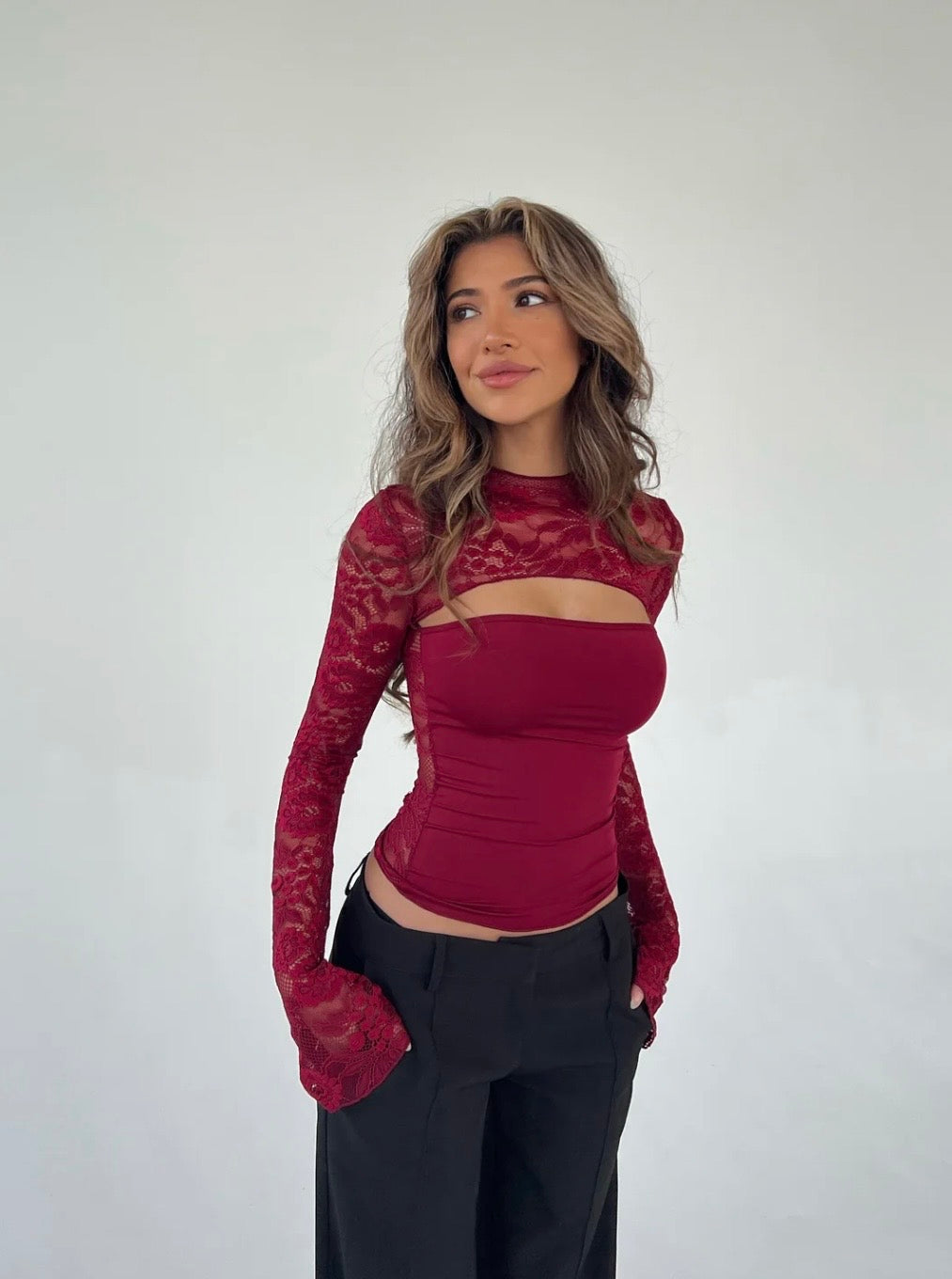 Brandy Lace Top - Maroon