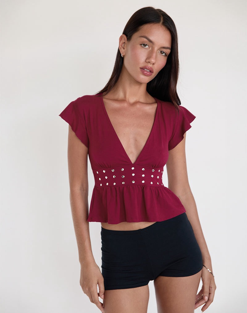 Esmé Frill Top - Maroon