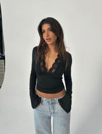 Willow Lace Long Sleeve Top - Black