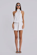 Livia Backless Mini Dress - White Polka Dot