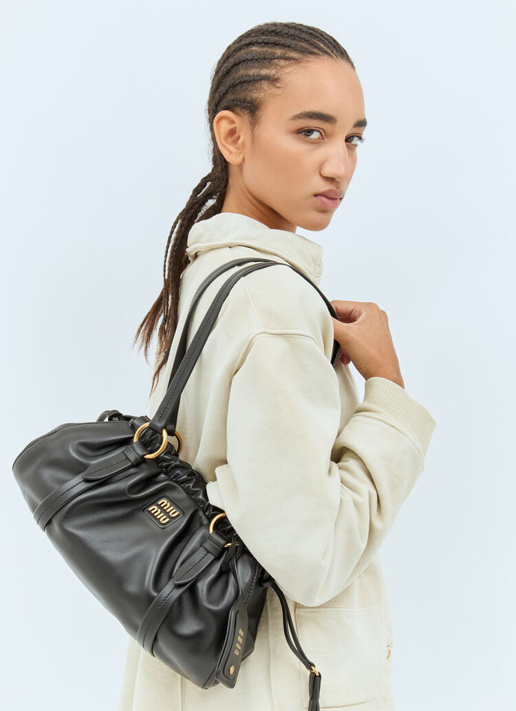 Miu Miu Joie Nappa Leather Shoulder Bag - Black
