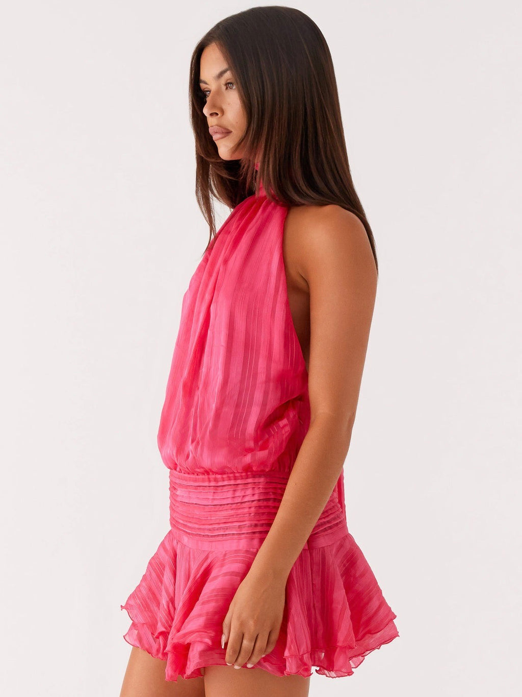 Solene Chiffon Mini Dress - Fuchsia