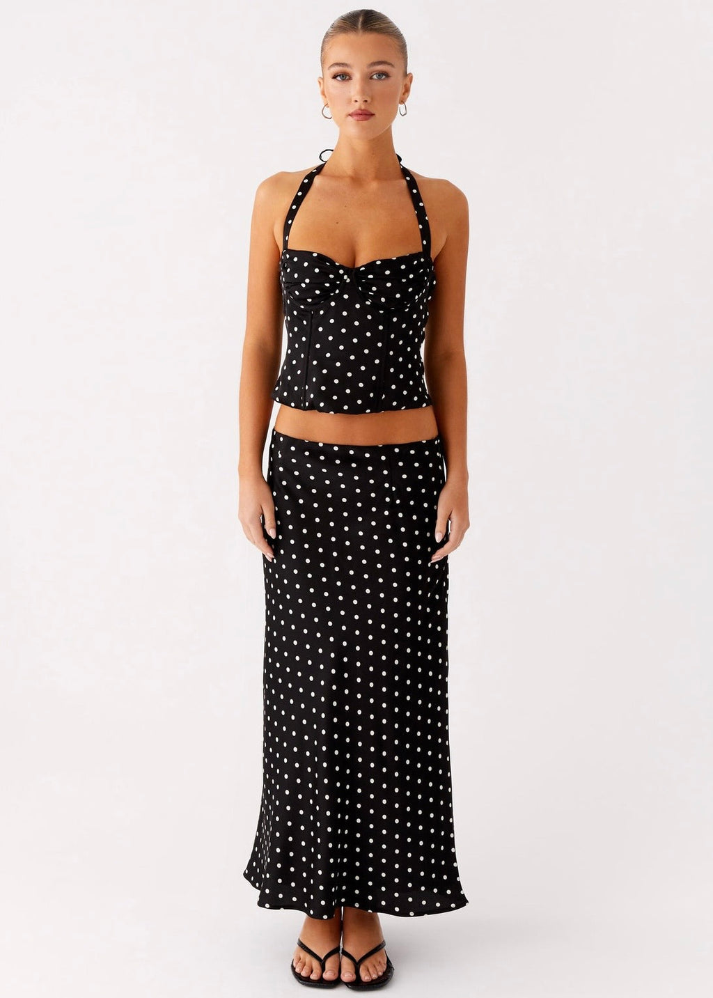 Cherry Two Piece Set - Black Polka Dot