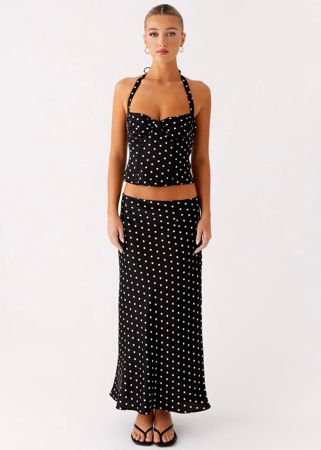 Cherry Two Piece Set - Black Polka Dot