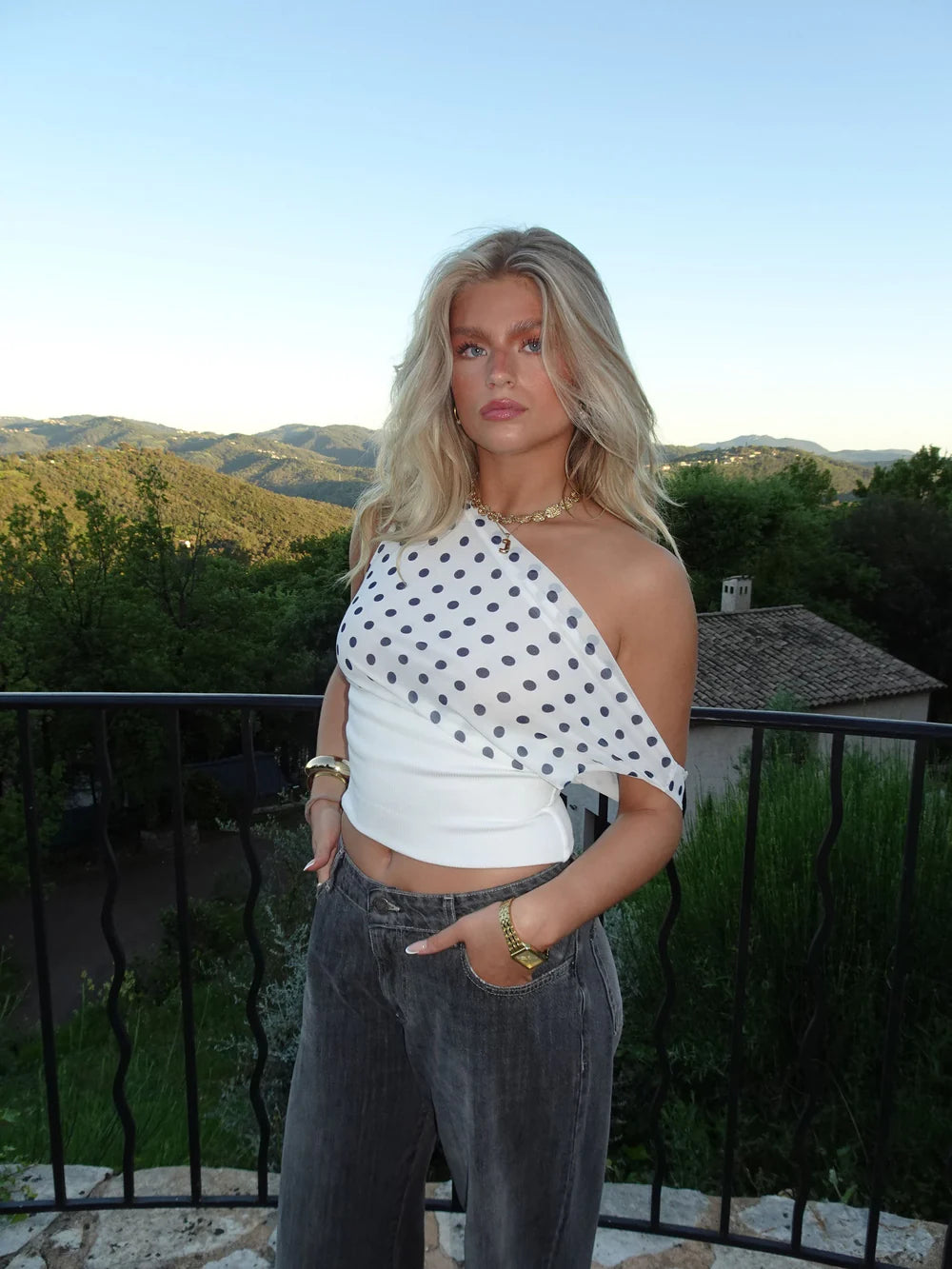 Coastline Top - White Polka Dot