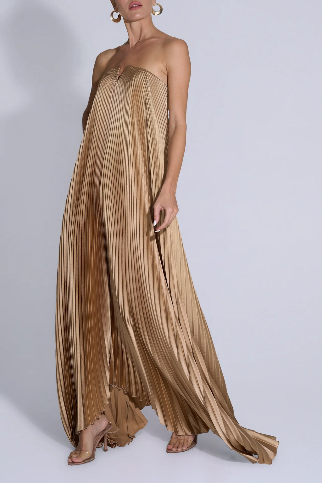 L’Idee Black Tie Gown Fully Pleated - Gold Shimmer