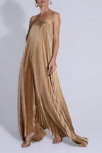 L’Idee Black Tie Gown Fully Pleated - Gold Shimmer