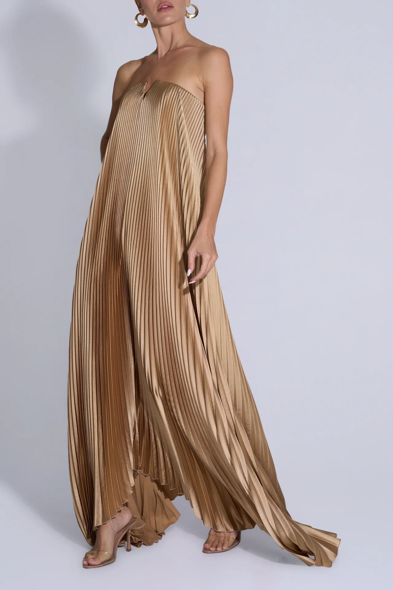 L’Idee Black Tie Gown Fully Pleated - Gold Shimmer
