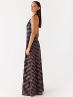 Floating Maxi Dress - Chocolate Blue Polka Dot