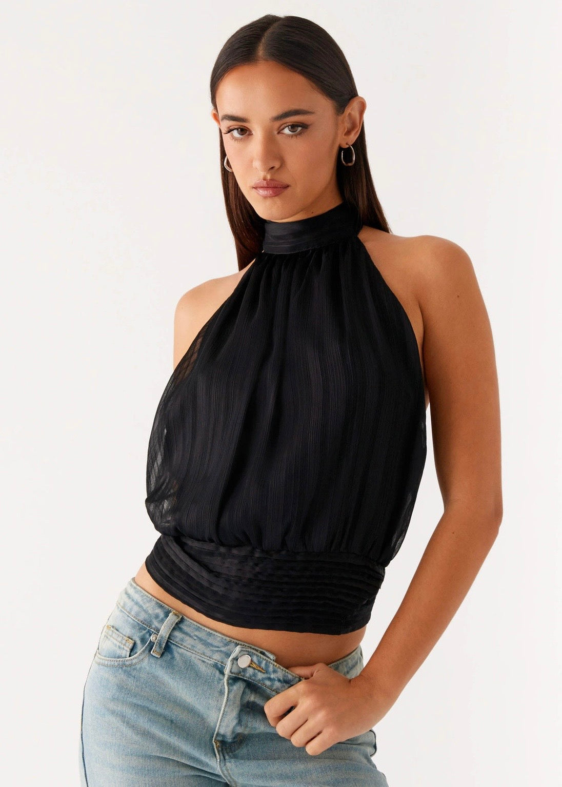Solene Chiffon Top - Black