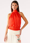 Solene Chiffon Top - Coral