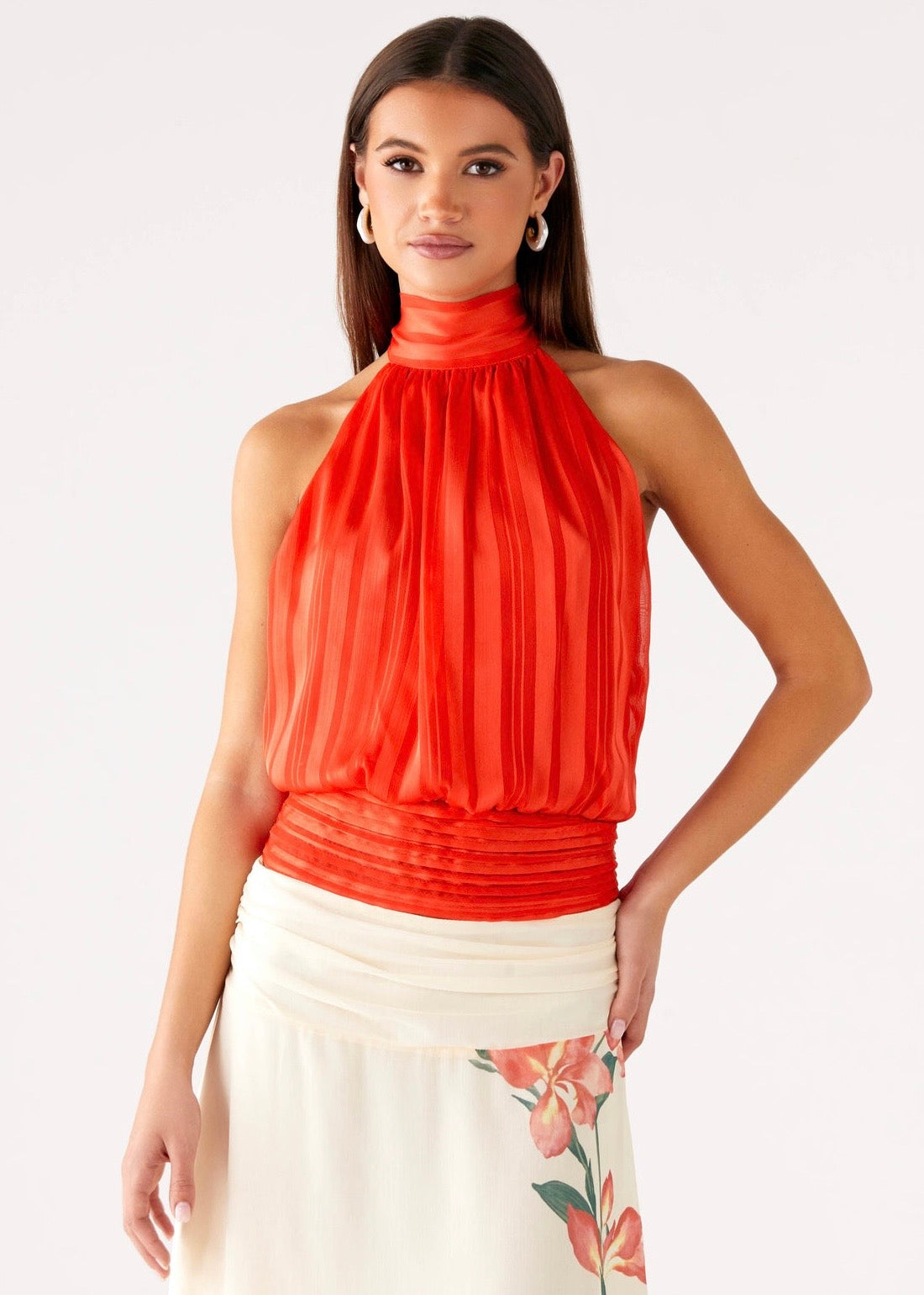Solene Chiffon Top - Coral