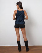 Sienna Tie-Side Top - Navy Blue