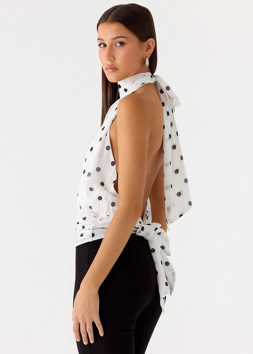 Solene Chiffon Top - White Polkadot