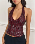 Cosette Halter Sequin Top - Maroon