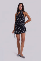 Livia Backless Mini Dress - Black Polka Dot