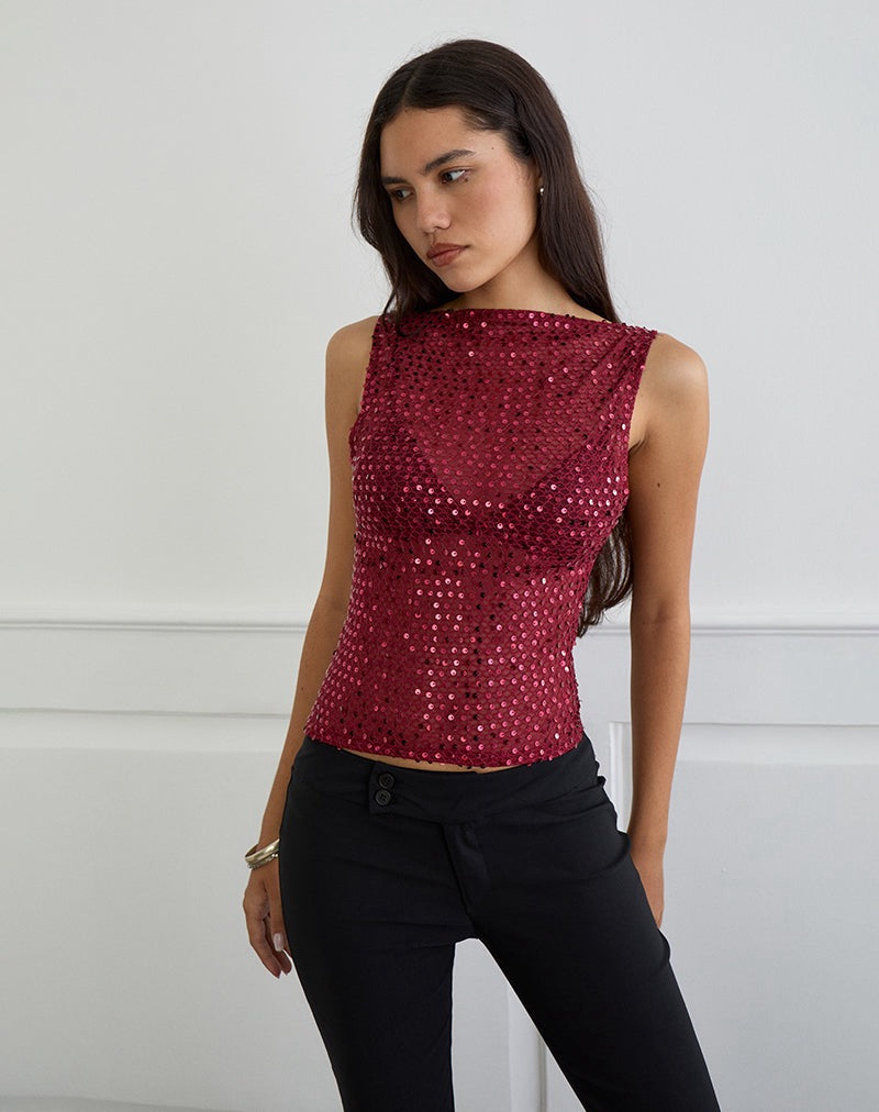 Esme Sequin Top - Maroon