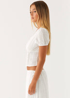 Peach Button Up Top - White